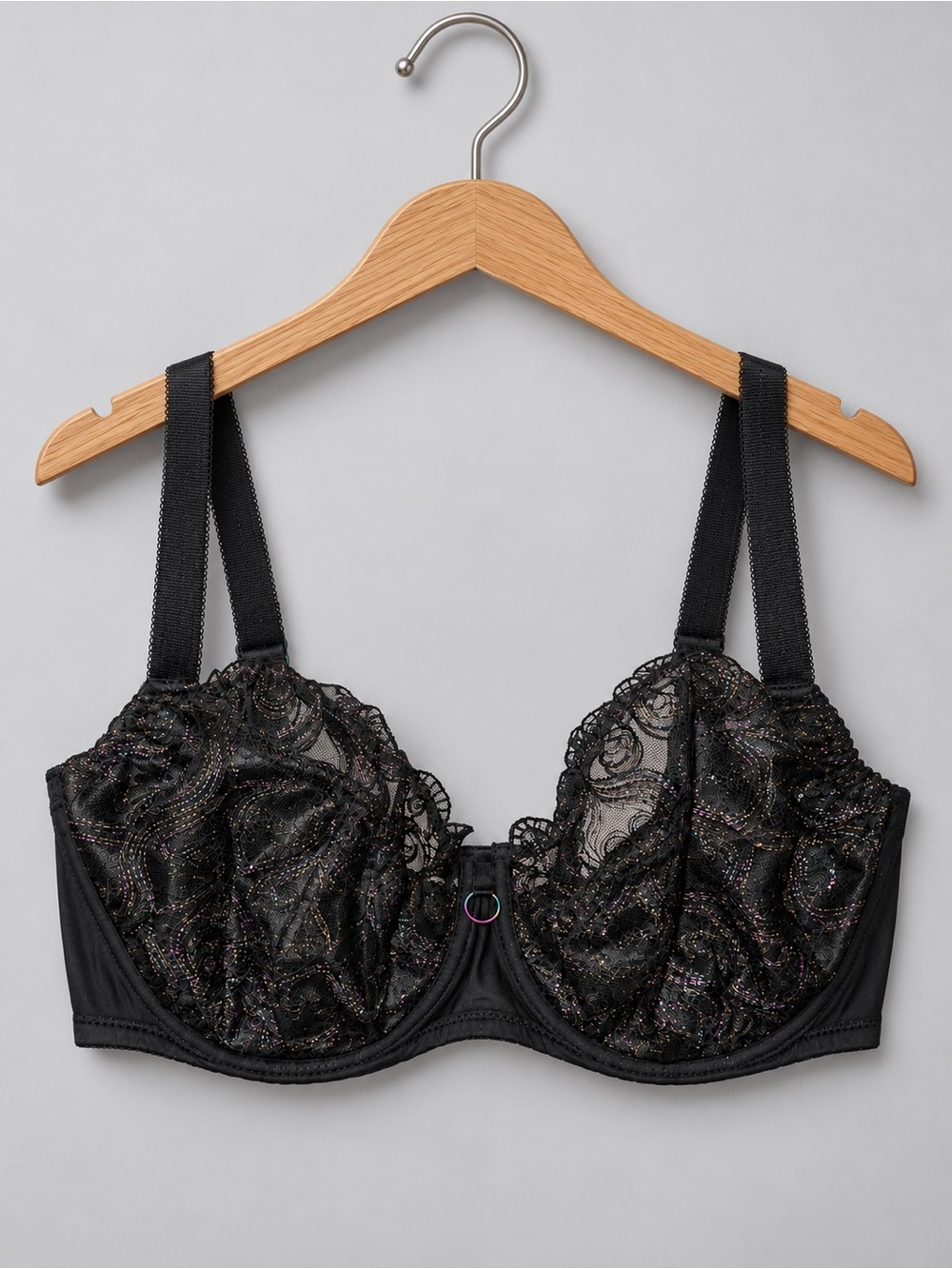 Nessa Black Lace Underwire Bra with Sheer Embroidery Made In Poland